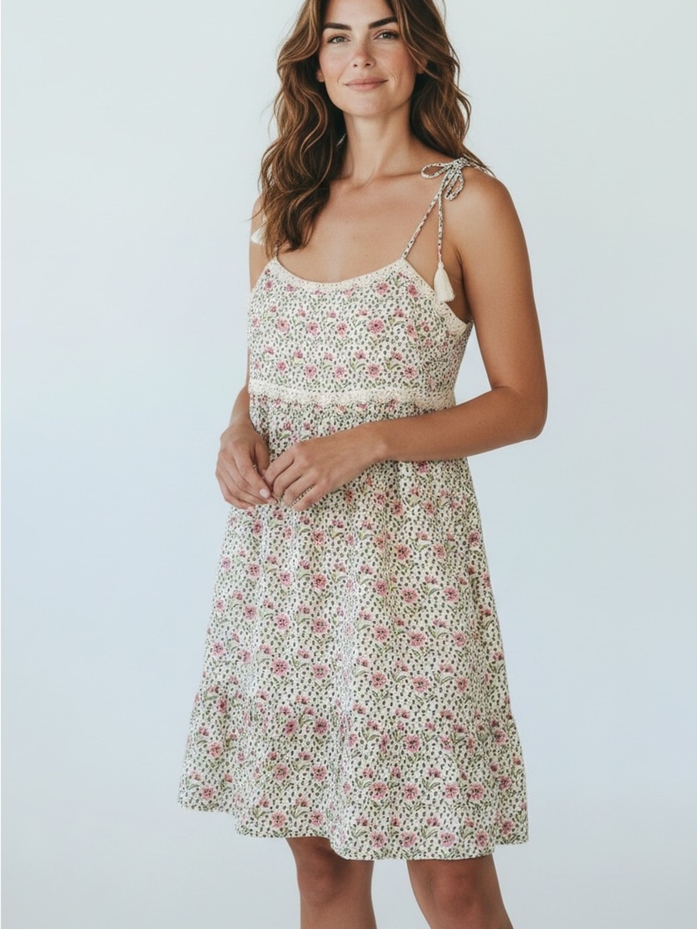Patrons of Peace Cream Floral Tie-Shoulder Sundress